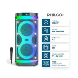 Torre de Sonido Philco TP8500 7500W Bluetooth Luces Usb