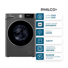 Lavasecarropas Philco PHLS128-2TN 12Kg Seca 8Kg 1400Rpm Gris Titanio Inverter